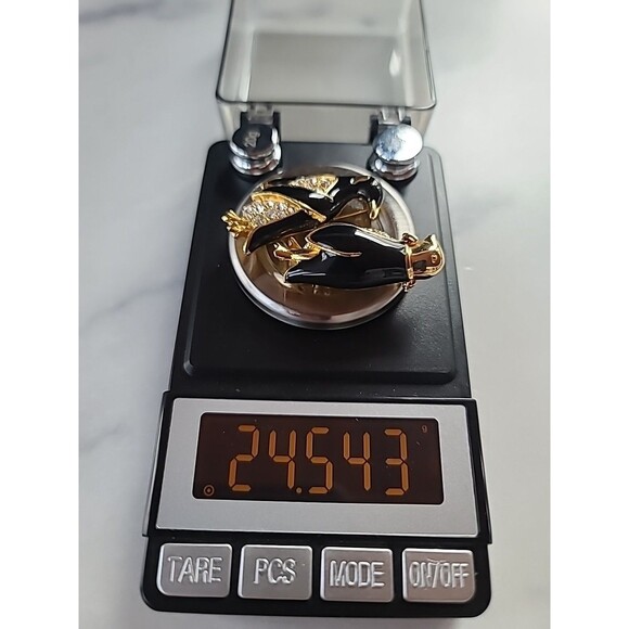 Penguin Couple Rhinestone & Enamel Gold Tone Brooch Vintage Costume Jewelry READ - Picture 11 of 11